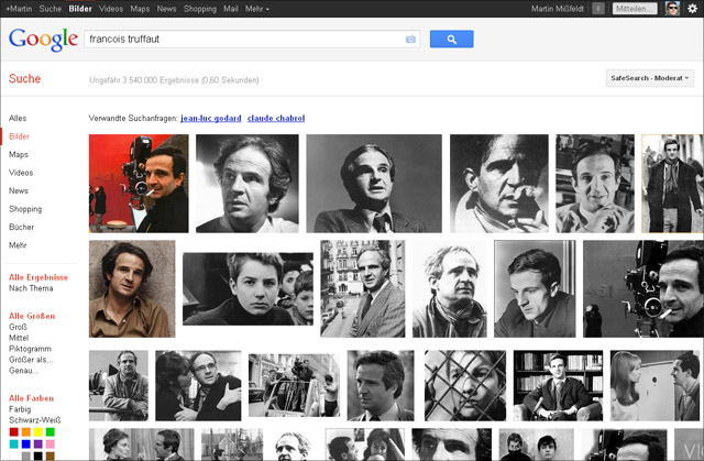 Google Bildersuche: Francois Truffaut (Screen vom 10. Februar 2012)